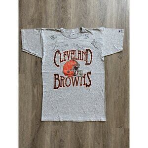 Vintage 80s NFL Cleveland Browns Football Champion Grey Shirt Autograph Tee Rare